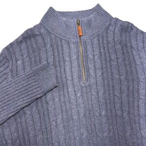 Tommy Bahama Mens L/G Blue Cable Knit 1/4 Zip Pullover Sweater Long‎ Sleeve